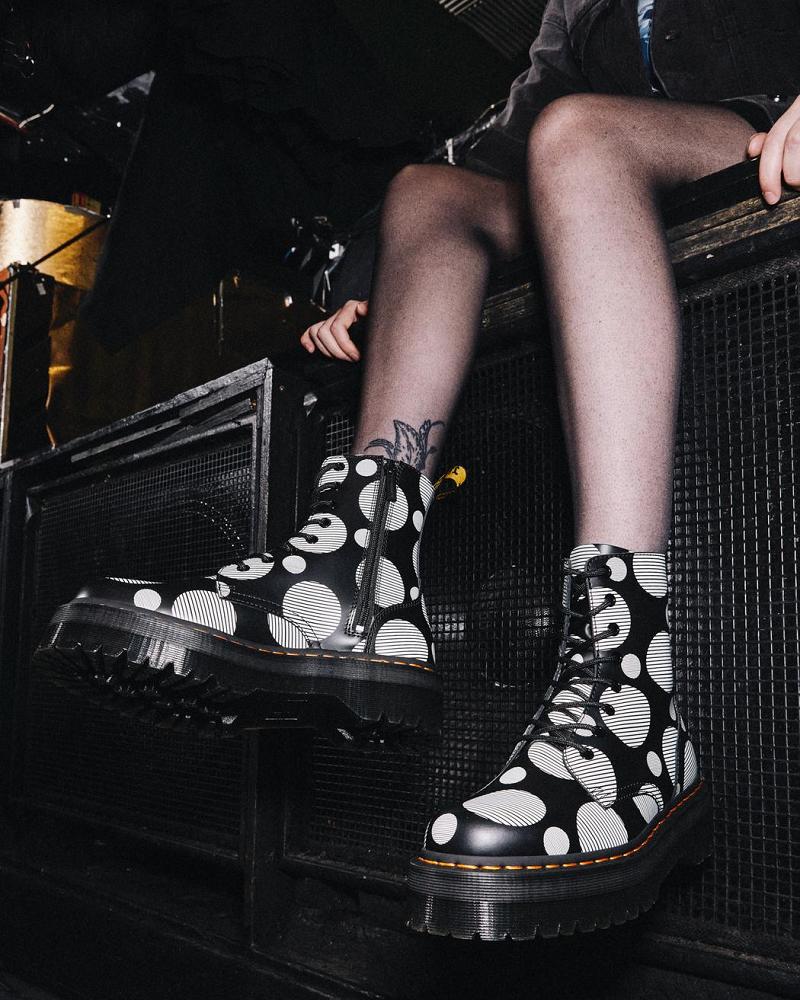 Black Women's Dr Martens Jadon Polka Dot Smooth Leather Platform Boots | CA 245WNB